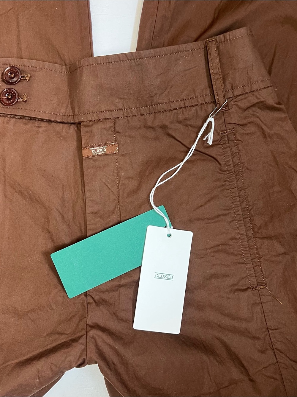 NWT CLOSED Brown Cotton Trousers – Double Button Wide Waistband Pants